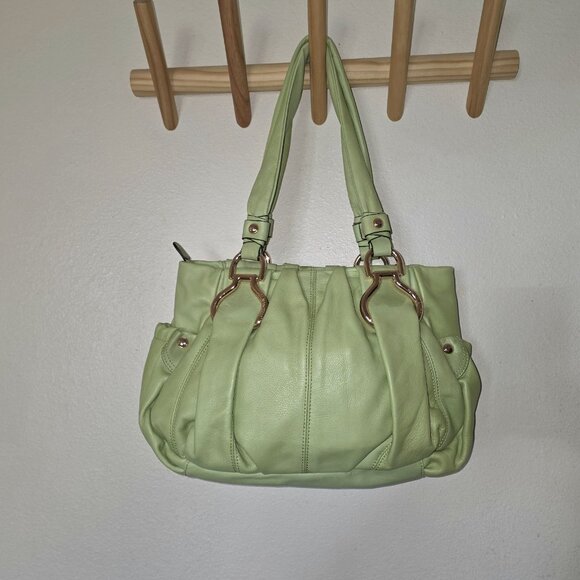B Makowsky Soft Leather Shoulder Bag Green Chunky Gold Hardware NWT - Picture 2 of 16